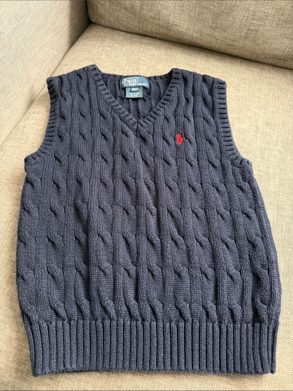 Polo by Ralph Lauren Navy Cable-Knit V-Neck Sweater Vest with Red Pony